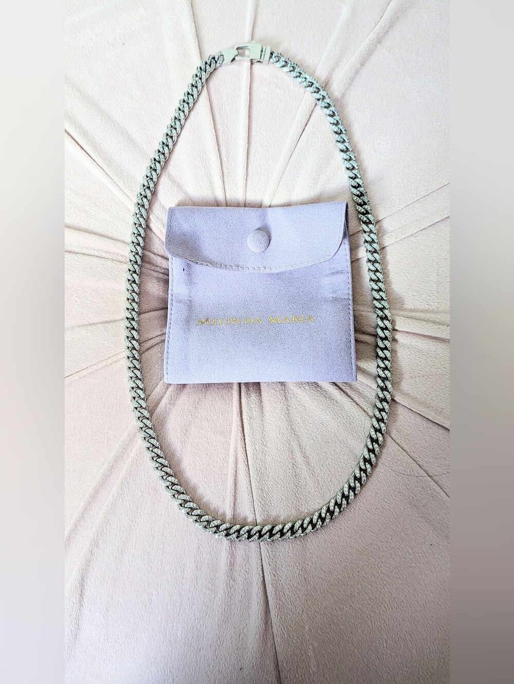 ✨ Melinda Maria Sparkly Cuban Chain Necklace | Silver + Diamondettes | Worn Once